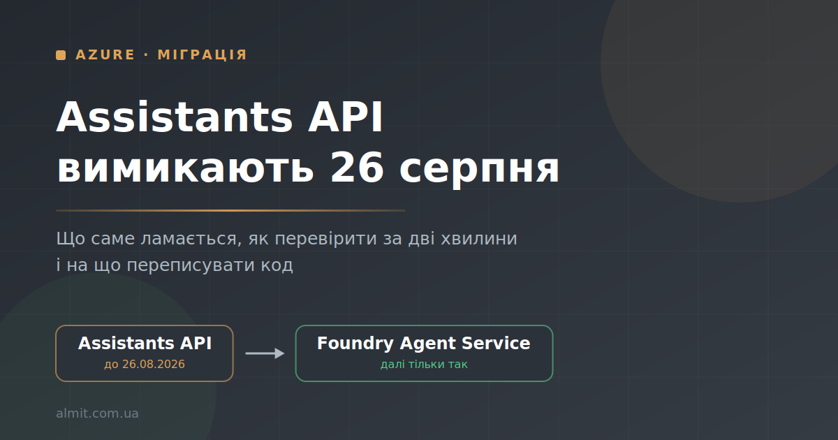 Assistants API вимикають 26 серпня: міграція на Foundry Agent Service